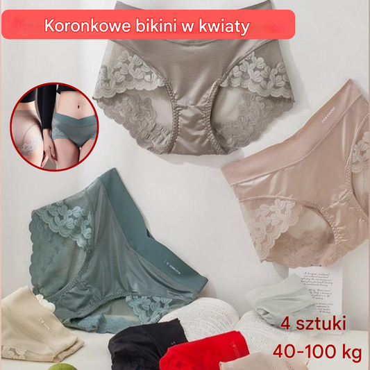 🔥Oferta ograniczona czasowo🔥【Zestaw 4 sztuk】🔥 Seksowne koronkowe bikini bezszwowe, wygodne i trwałe