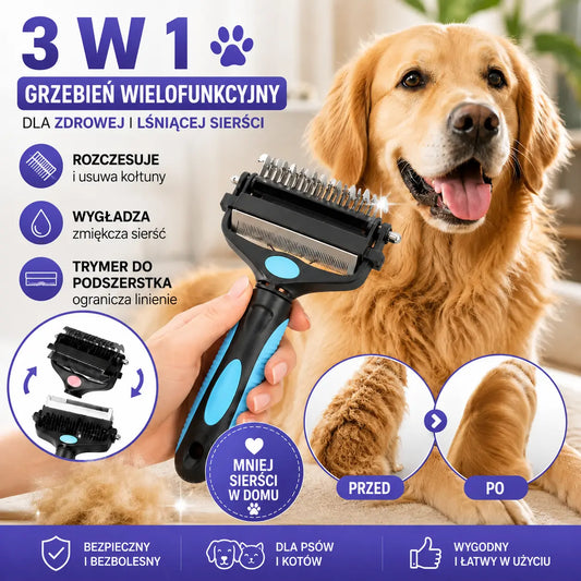🐶🐱 Grzebień 3w1 dla psa i kota – szybko usuwa kołtuny, martwą sierść i podszerstek
