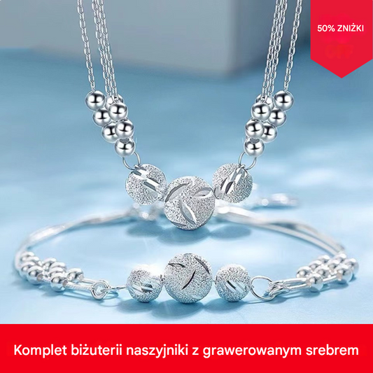 🔥Gorąca wyprzedaż🔥【Naszyjnik + Bransoletka】✨Zestaw biżuterii ze srebra z grawerowanym naszyjnikiem