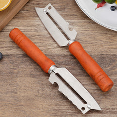 🥕 Kup 2, 2 gratis – zabierz do domu cztery! ✨ Wielofunkcyjna obieraczka kuchenna: wykonana z grubej stali nierdzewnej z ergonomiczną rączką imitującą drewno, idealna do obierania owoców, warzyw i mięsa 🔪