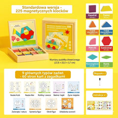 👶🌈🧩【225 elementów】🔥 Magnetyczny drewniany tangram – układanka edukacyjna, trening mózgu i kreatywnego myślenia dla dzieci