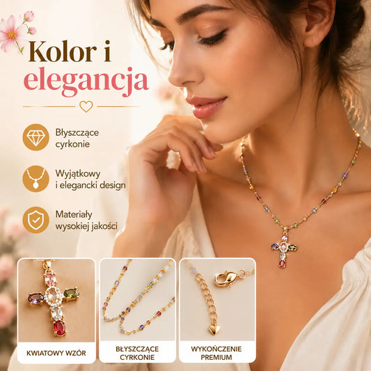 ✨✝️ KUP 1, DRUGI GRATIS! 🎁 Kolorowy naszyjnik z krzyżykiem z cyrkonii + eleganckie pudełko prezentowe 💎