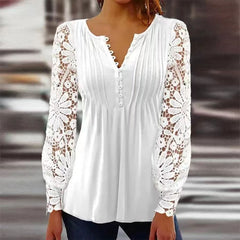 【🔥Oferta ograniczona czasowo🔥】【S-3XL：40-80KG】Nowy koronkowy V-neck long-sleeved top nie jest łatwy do pill, miękkie i nie przebić skórę, wszechstronny i smukły