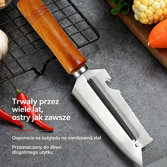 🥕 Kup 2, 2 gratis – zabierz do domu cztery! ✨ Wielofunkcyjna obieraczka kuchenna: wykonana z grubej stali nierdzewnej z ergonomiczną rączką imitującą drewno, idealna do obierania owoców, warzyw i mięsa 🔪