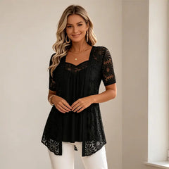 👚 Koronkowa bluzka 2 w 1, która optycznie wysmukla talię 🌸 Lekka, przewiewna i wygodna | 5 kolorów | S–4XL ✨