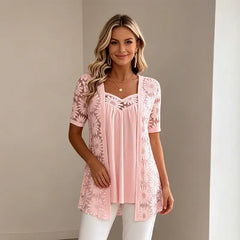 👚 Koronkowa bluzka 2 w 1, która optycznie wysmukla talię 🌸 Lekka, przewiewna i wygodna | 5 kolorów | S–4XL ✨