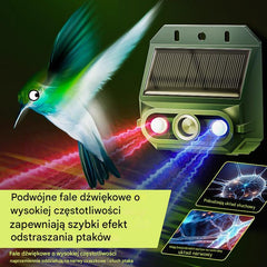 【🔥Oferta ograniczona czasowo🔥】🔥Odstraszacz ptaków ultradźwiękowy zasilany energią słoneczną do użytku na zewnątrz z migającym światłem podczerwonym, z czerwoną i niebieską diodą LED