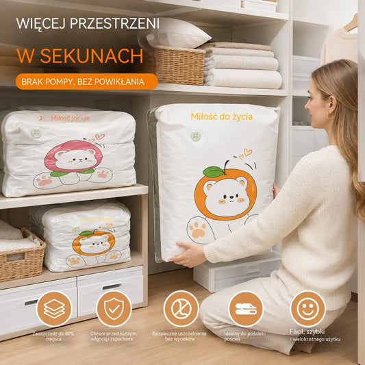 ✨ Zestaw 5 worków próżniowych 💨 Oszczędź do 80% miejsca! Bez pompki – idealne do walizki i domu 🧳🏠