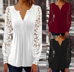 【🔥Oferta ograniczona czasowo🔥】【S-3XL：40-80KG】Nowy koronkowy V-neck long-sleeved top nie jest łatwy do pill, miękkie i nie przebić skórę, wszechstronny i smukły