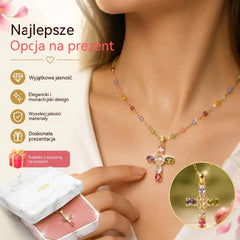 ✨✝️ KUP 1, DRUGI GRATIS! 🎁 Kolorowy naszyjnik z krzyżykiem z cyrkonii + eleganckie pudełko prezentowe 💎