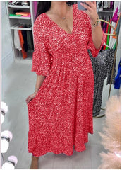 👗🔥Gorąca sprzedaż🔥【S-5XL】2026 Nowa gorąca sukienka plus size z dekoltem w serek w kwiaty